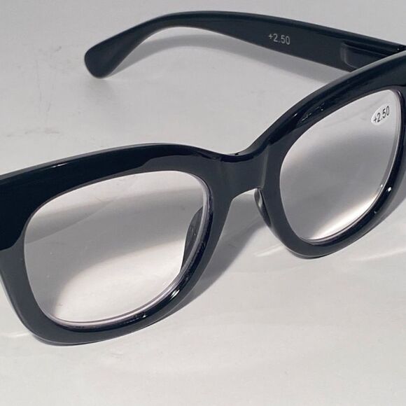 1142 Mona Reading Glasses 2.50 Sq Eyeglasses Black Frames Readers NWT - Picture 7 of 9